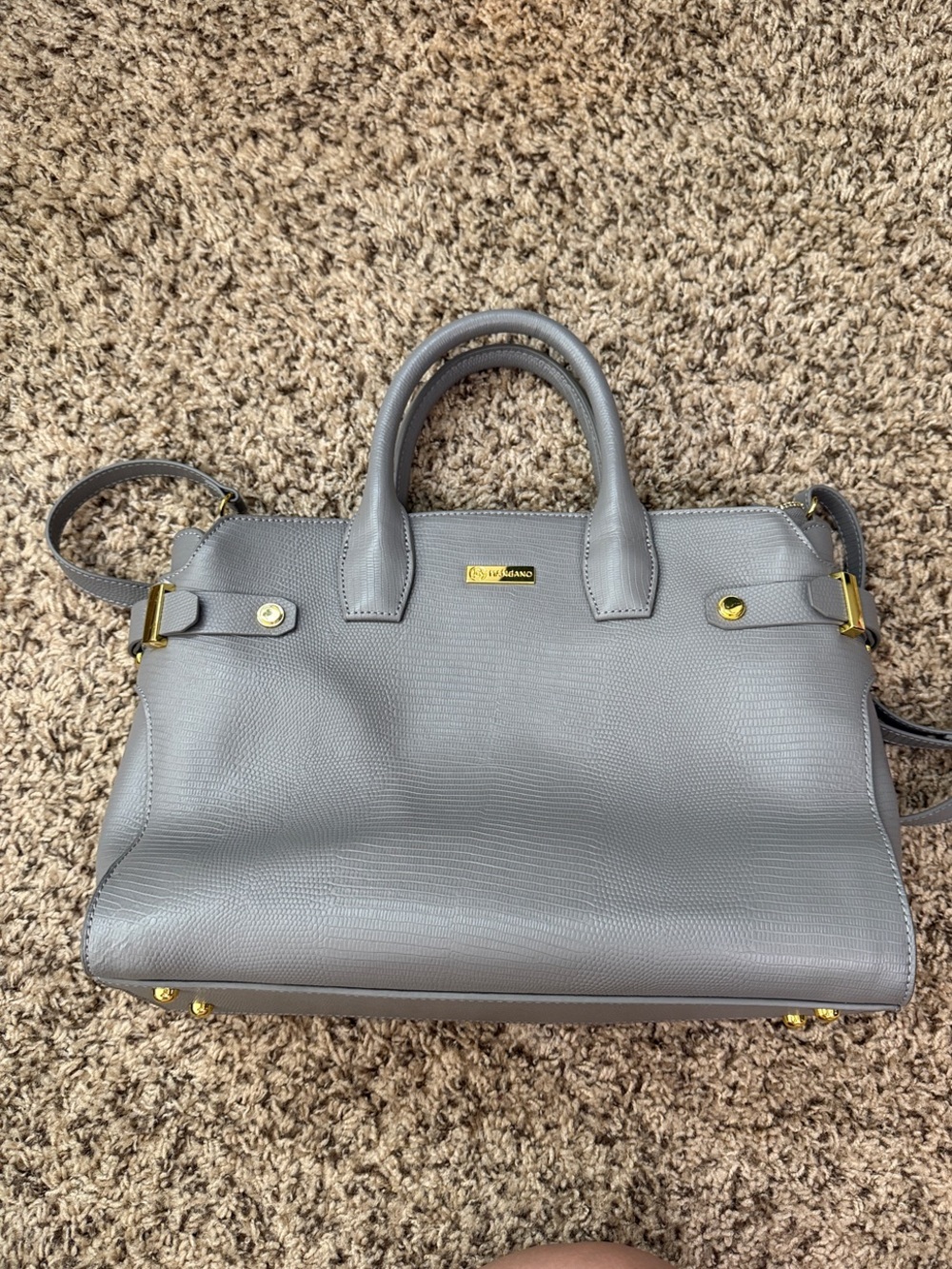 Joy Mangano Gray Leather Satchel with Gold Hardware